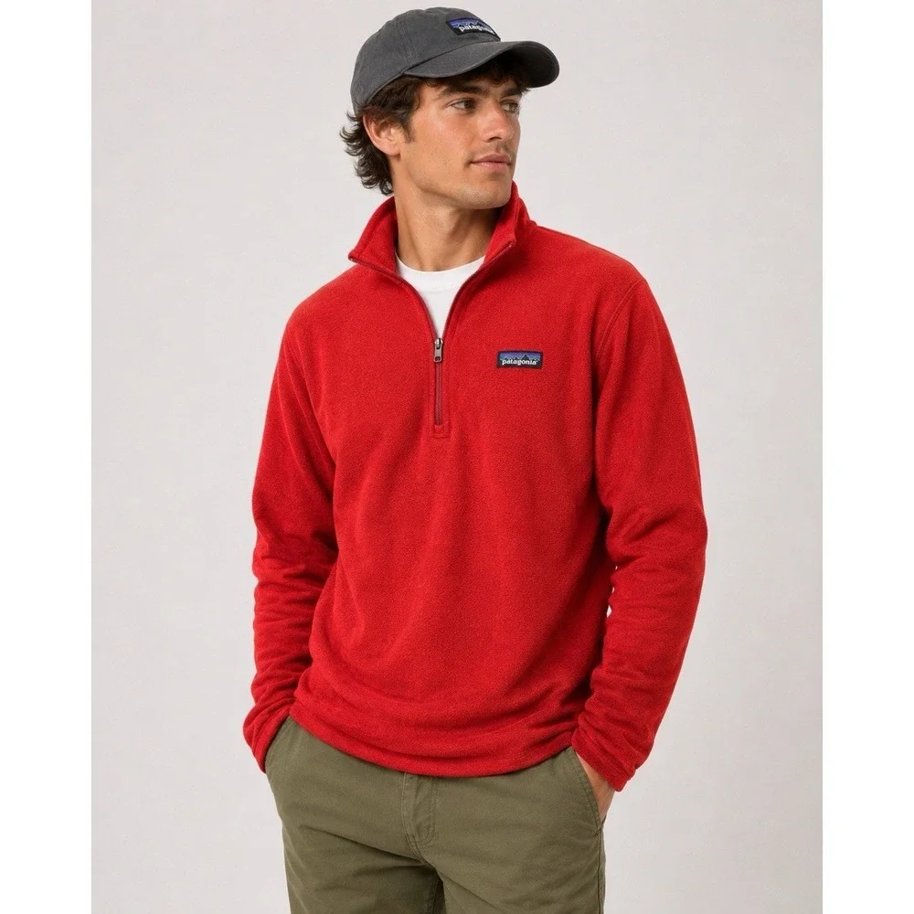 Patagonia Synchilla Mens Red 1/4 Zip Fleece Pullover Sweater Size S